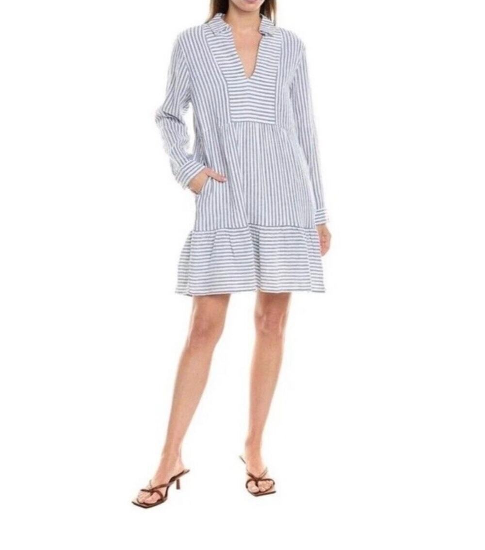 NWT Tommy Bahama Striped Linen Blend Dress Blue and White Size L